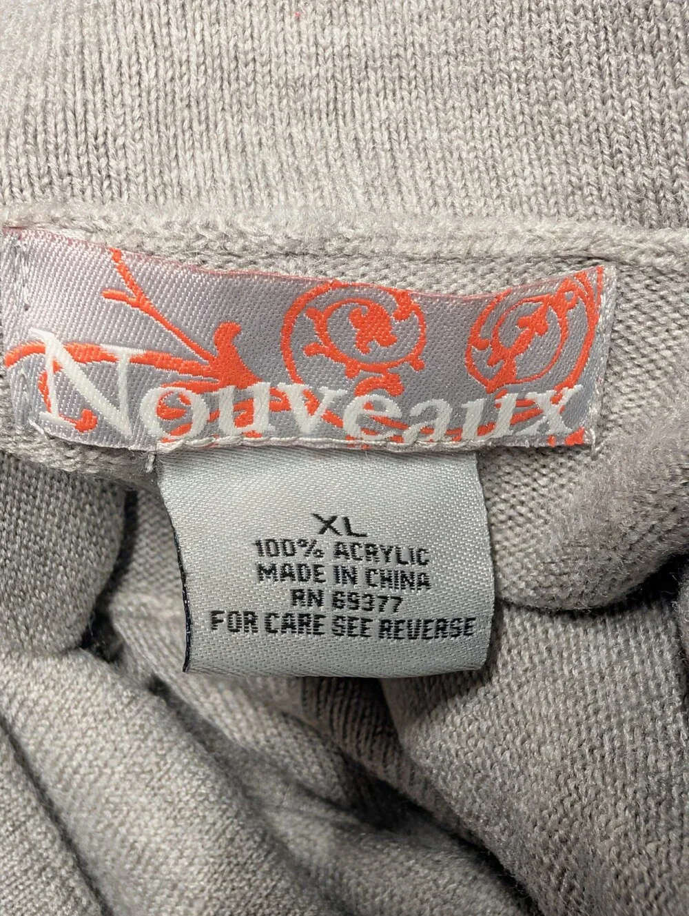 Nouveaux Womens Gray Solid Knit Acrylic Cowl Neck Pullover Sweater XL 3/4 Sleeve
